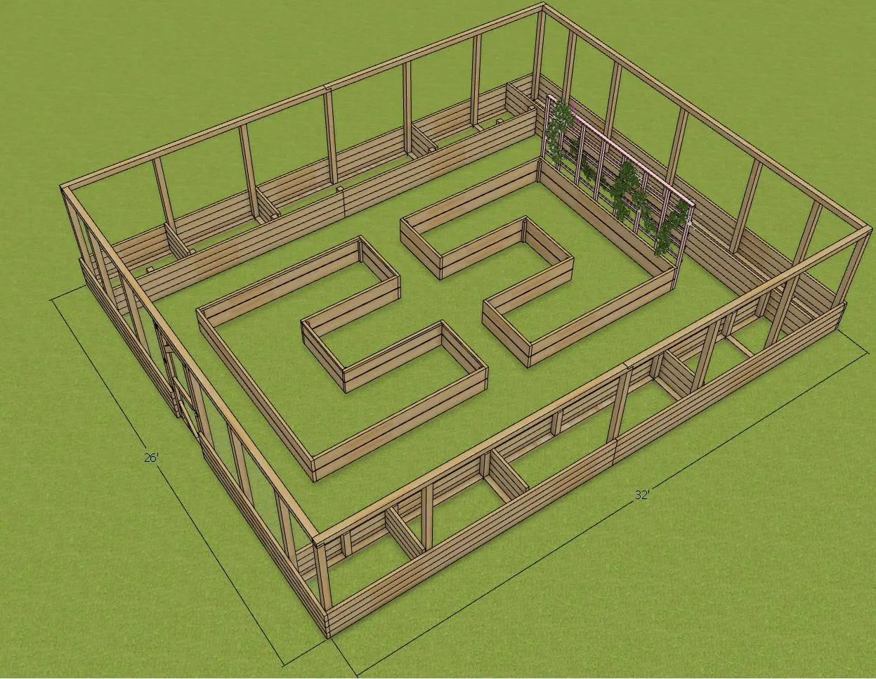 Raised Garden Bed with Fence Plans 32X26 - Raised Garden Bed Plan - Deer Proof Raised Garden Bed - Raised Garden - Garden Bed Plan