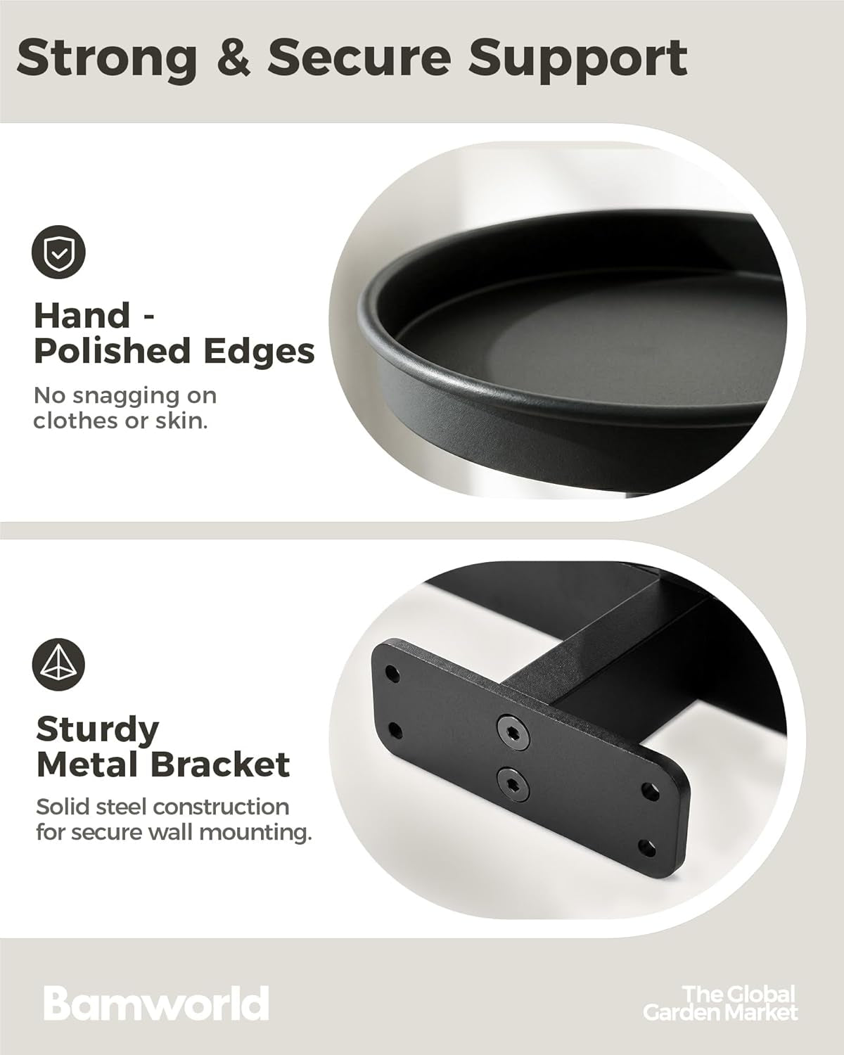Wall Plant Holder for Hanging Planters, Black, 3Pcs | Thickened Metal, Heavy-Duty, Rust Resistant, Anti-Fall, Space-Saving, Easy Assembly, Indoor & Outdoor Home Decor
